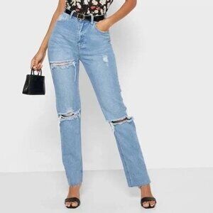 NWT! Missguided Denim Highwaisted Slash Rip Straight Jeans